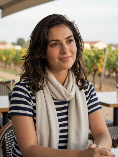 Amélie, 26, a charming French woman at a Bordeaux wine bar showcasing French dating culture