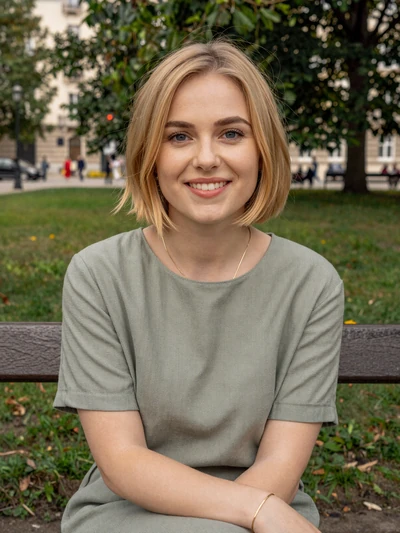 Maren, 26, a blonde Luxembourg woman in a green park in Differdange