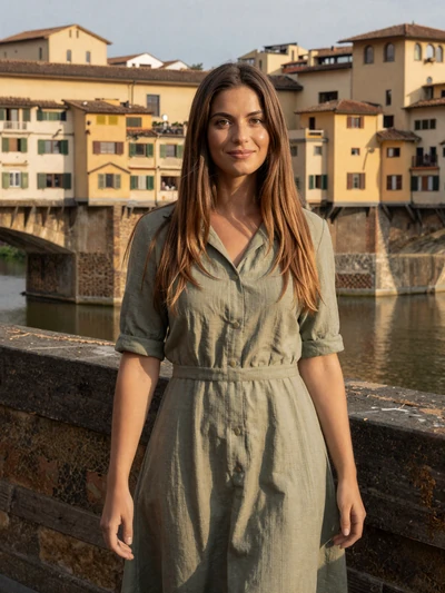 Chiara, 26, a warm Italian woman on a Florence bridge representing Mediterranean dating charm
