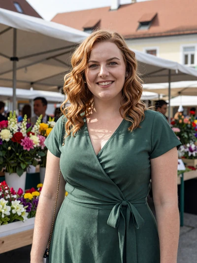 Stefanie, 31, an auburn-haired Austrian woman at a Graz farmers market