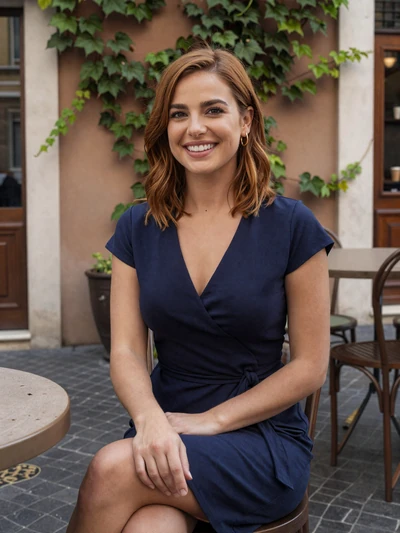 Lucia, 31, a chestnut-haired Italian woman at a Trastevere cafe terrace in Rome