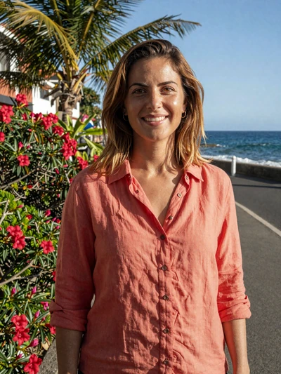 Ana, 34, a radiant Portuguese woman on the Funchal seaside promenade in Madeira