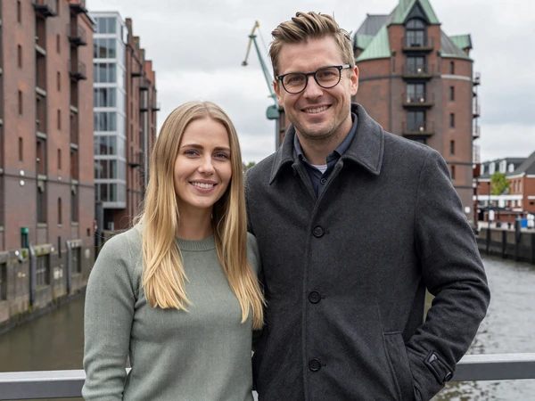 Sarah from Portland and Andreas from Hamburg at the historic harbor district