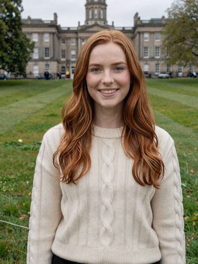 Aoife, 29, an Irish woman with red-auburn hair smiling in a green Dublin park