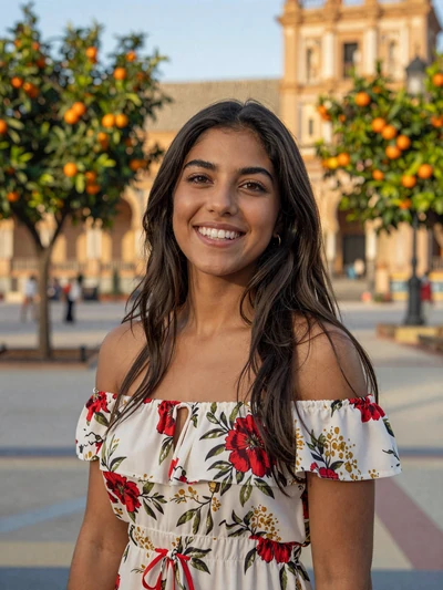 Carmen, 25, a vibrant Spanish woman in Seville representing passionate Spanish dating culture