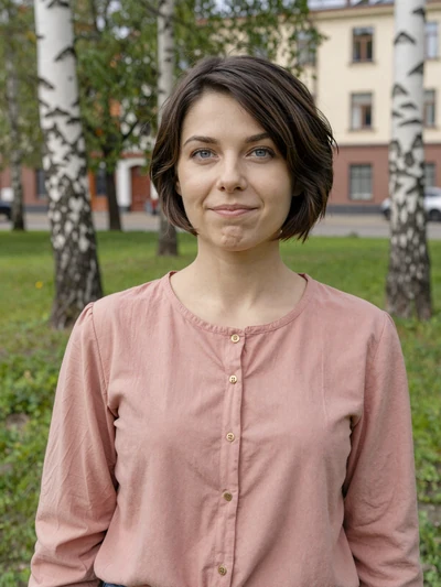 Eglė, 27, a Lithuanian woman in a birch tree park in Panevėžys