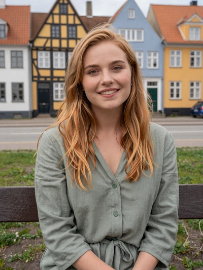 Clara, 25, a strawberry blonde Danish woman in the Hans Christian Andersen quarter of Odense