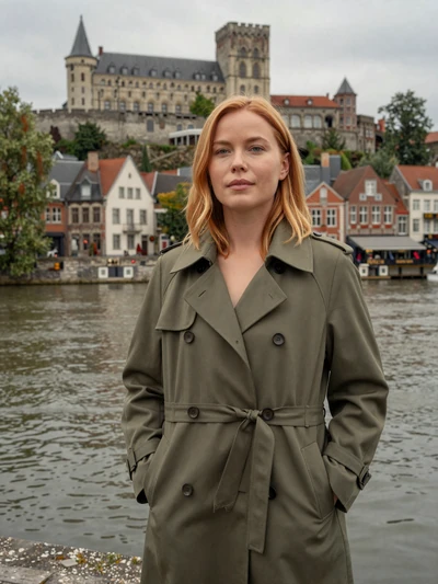 Marie, 34, a strawberry blonde Belgian woman by the Meuse river in Namur