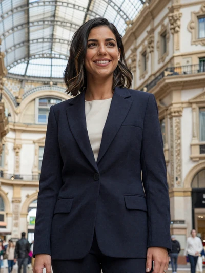 Francesca, 30, a stylish Italian woman at Galleria Vittorio Emanuele in Milan