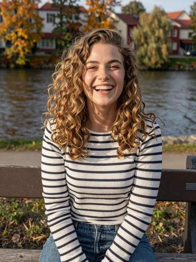 Thea, 25, a joyful Norwegian woman by the river in Drammen