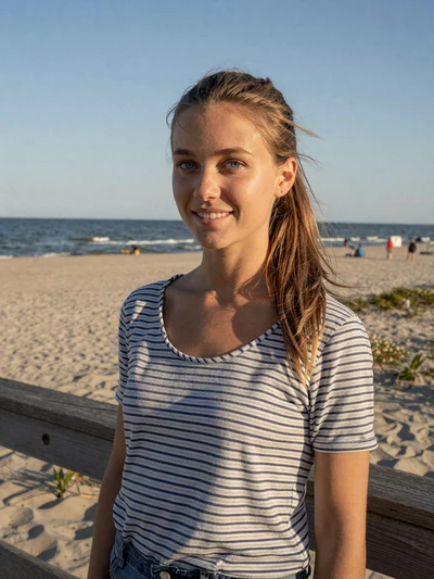 Piret, 26, a cheerful Estonian woman on the Pärnu beach boardwalk
