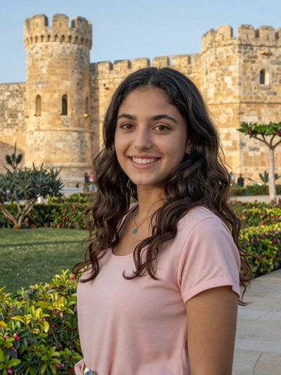 Carmen, 25, a joyful young Maltese woman near historic fortifications in Rabat Malta