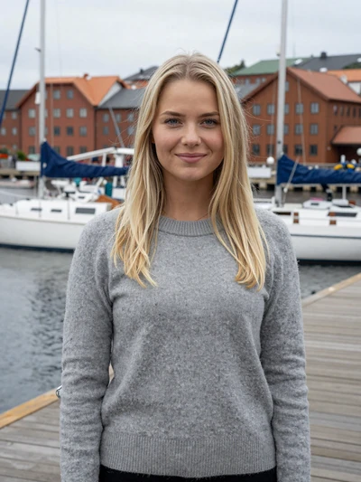 Astrid, 26, a friendly Swedish woman by Gothenburg harbor