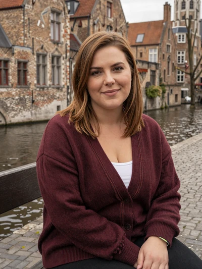Emma, 32, a brunette Belgian woman near a charming Bruges canal bridge