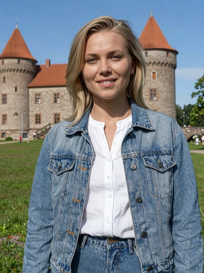 Annika, 29, an Estonian woman near Kuressaare Castle on Saaremaa island