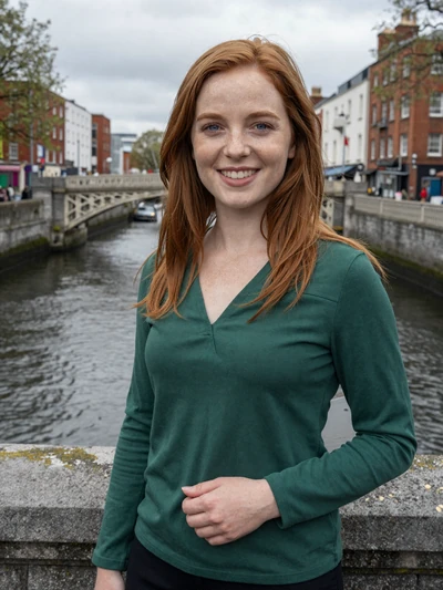 Siobhan, 29, a confident Irish woman by the River Liffey in Dublin