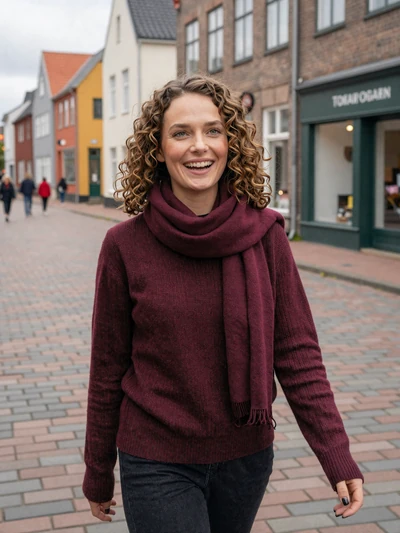 Eva, 25, a curly brown-haired Dutch woman laughing on a Groningen street