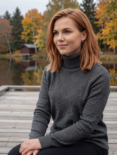 Tiina, 33, an auburn-haired Estonian woman at Lake Viljandi in autumn