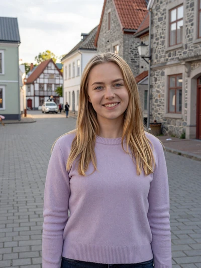Liis, 25, a young Estonian woman in the charming town square of Rakvere