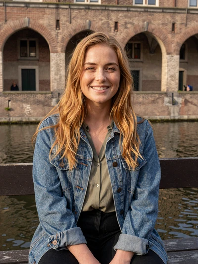Fleur, 26, a strawberry blonde Dutch woman on the Utrecht Oudegracht canal