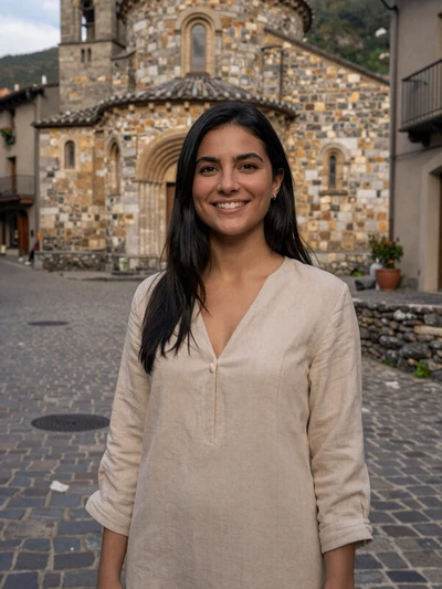 Meritxell, 29, an Andorran woman on a cobblestone street in Sant Julià de Lòria
