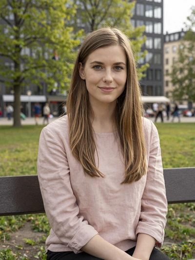 Linnéa, 26, a Swedish woman with light brown hair relaxing in a Malmö park