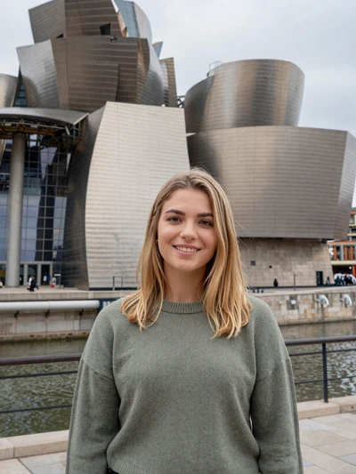 Marta, 24, a friendly Spanish woman near the Guggenheim Museum in Bilbao