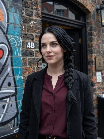 Saoirse, 29, an Irish woman with black braided hair at a Belfast Cathedral Quarter pub